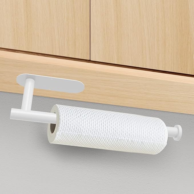 DEKAVA Under Cabinet Wall Mount Paper Towel Holder, Self-Adhesive Bar, Stainless Steel 13 inch (White, 1) - Image 2