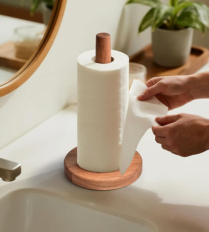 KitchLife Acacia Wooden Paper Towel Holder Countertop, Large Size - Freestanding Paper Towel Dispenser Stand Organizer with Large Anti-Skid Base - Image 9