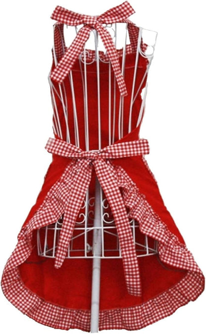 Hyzrz Cute Fashion Cotton Red Aprons for Women Girls Vintage Cooking Retro Apron with Pockets for Mother's day Gift