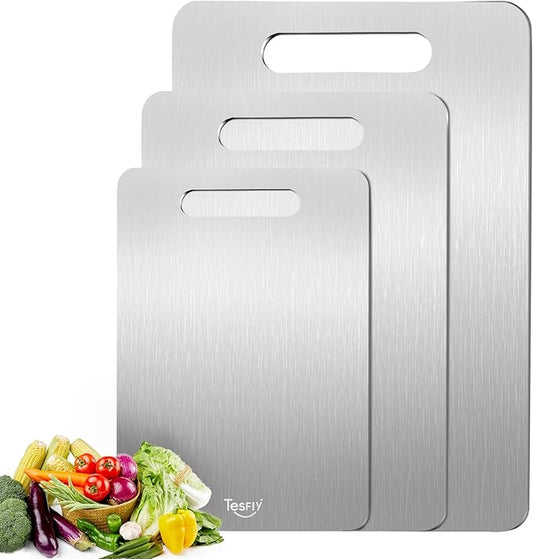Titanium Cutting Board Set of 3, 100% Pure Titanium Food Grade Kitchen Chopping Board, Double-Sided Non-Toxic Easy to Clean & Dishwasher Safe, for Meats, Fruits and Vegetables (M+L+XL) by TESFLY