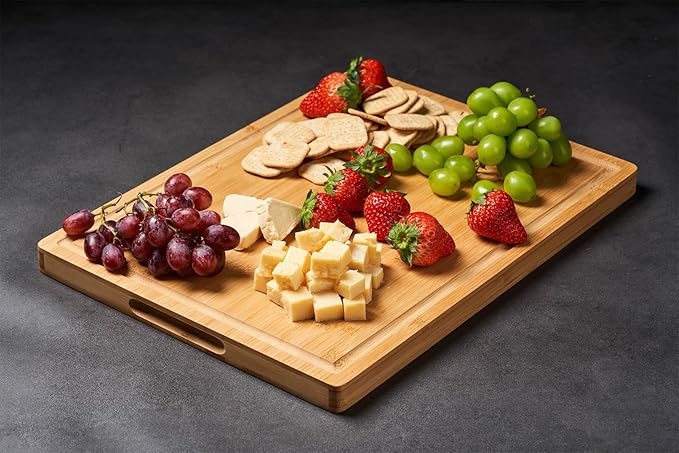 Allsum Bamboo Wood Cutting Boards for Kitchen, 1" Extra Thick Butcher Block with Juice Grooves & Handles Resisting to Warping and Cracking, Fancy Charcuterie Boards, 16"L x 11"W - Image 6