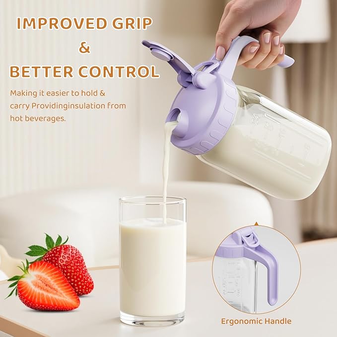 Breast Milk Pitcher, Mason Jar 32 oz, Heavy Duty Wide Mouth Jar with Purple Flip Cap Lid and Pour Spout, Formula Pitcher Airtight Seal for Freshness and Convenience, Great for Cold Beverages - Image 3