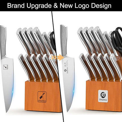 imarku 14-Piece Knife Set, Japanese Stainless Steel Knives Set for Kitchen, Full-Tang Gyutou Knife Sets with Block and Build-in Sharpener, Brown, Dishwasher Safe, House Warming Gifts for Mom - Image 7