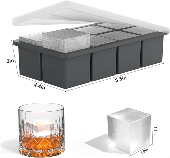 Bangp Silicone Ice Cube Trays with Metal Reinforced Frame(3 Pack),Large Ice Cube Tray with Lid,Easy Release Whiskey Ice Cubes Mold,Ice Trays for Freezer,Stackable Ice Cube Tray(Grey) - Image 4