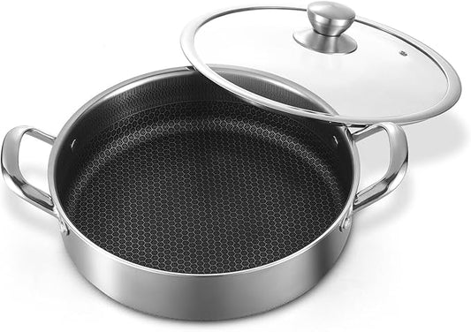 Toutrop Saute Pan,10 Inch Nonstick Deep Frying Pan,316L Stainless Steel Sauté Pan with Lid,Induction Cooking Pan,PFOA Free Cookware,Dishwasher & Oven Safe