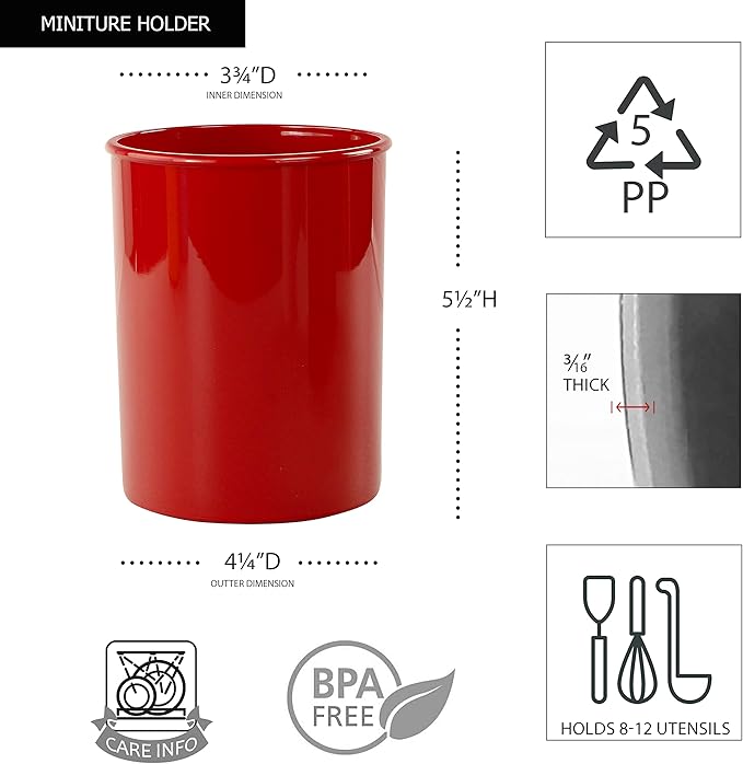 Reston Lloyd Multipurpose Utensil/Crock Holders Organize Wide Variety of Sizes of Utensils & Tools, Includes Extra Large, Large, & Miniature, Set of 3, Red