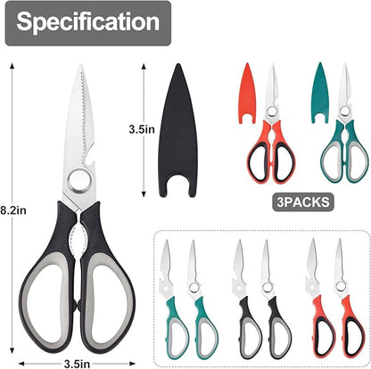 3-Pack Kitchen Scissor All Purpose Kitchen Shears Heavy Duty Scissors Stainless Steel Dishwasher Safe Cooking Scissors, Kitchens Utensils removable for Cutting Meat, Chicken,Fish, Vegetable - Image 6