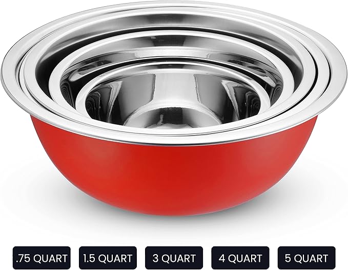 WHYSKO Stainless Steel Mixing Bowl Set, 10 Piece Stainless Steel Mixing Bowls with Lids Set for Food Prep Storage and Serving, Dishwasher Safe for Kitchen Baking Cooking, Red - Image 5