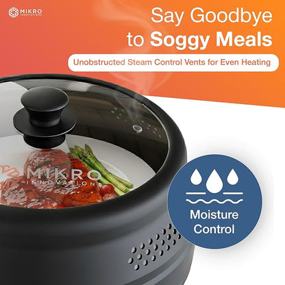 Mikro Innovations Glass & Silicone Microwave Splatter Cover – Tall and Collapsible Design that fits 6-10.5in Plates and Bowls - Space Saving, BPA Free & Dishwasher Safe (1, Black, large)