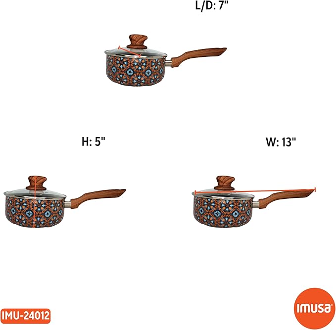 IMUSA 1.5 Quarts Talavera Nonstick Saucepan with Lid, Wood Look and Soft Touch Handle, Ceramic Coated - Image 8