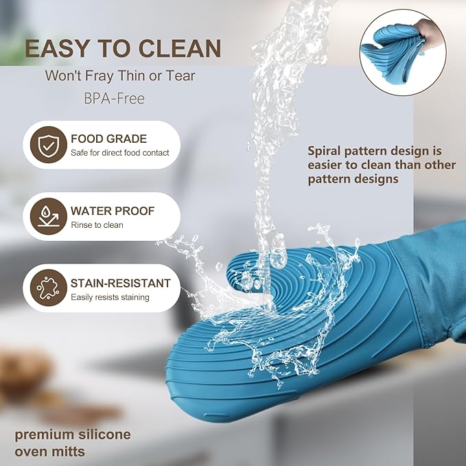 Silicone Oven Mitts-13.6 in Extended Oven Mitts Heat Resistant 500F, Oven Gloves with Soft Liner Good Grippy BPA-Free Easy to Clean Flexible-Oven Mits Set for Cooking Baking Grilling BBQ - Image 7