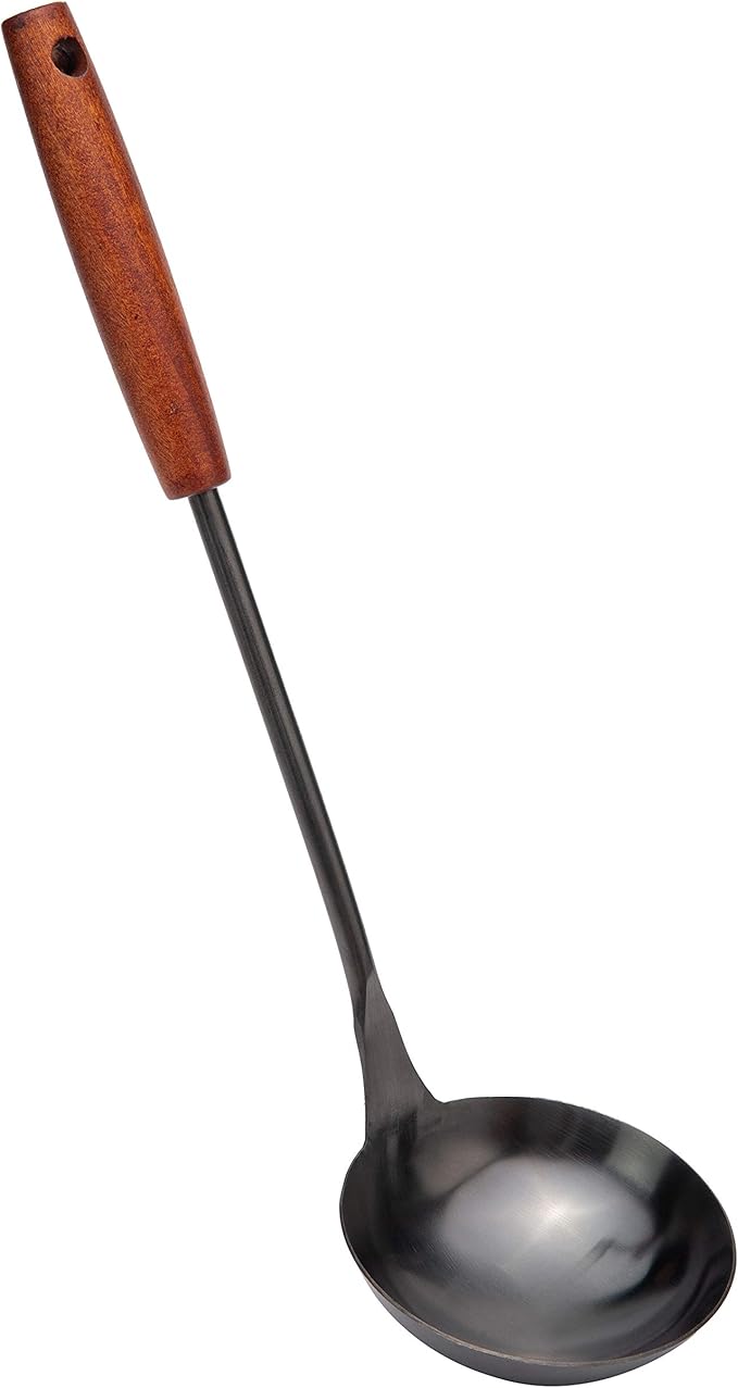 Stainless Steel Wok Utensil - 14.2 Inch Rust Proof Soup Ladle With Ergonomic Wooden Handle - Serving Spoon For Cooking, Gravy, Sauces, and More by HOMEKITCHENTOOL
