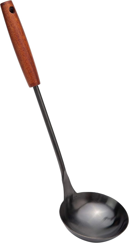 Stainless Steel Wok Utensil - 14.2 Inch Rust Proof Soup Ladle With Ergonomic Wooden Handle - Serving Spoon For Cooking, Gravy, Sauces, and More by HOMEKITCHENTOOL