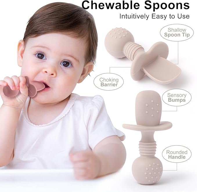 Eascrozn Silicone Feeding Set, 2 Pack Divided Toddler Plates with Suction, 2 Pack Utensils - Spoons & Forks, BPA Free, Baby Led Weaning Supplies - Image 3