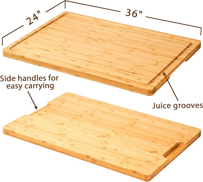 Allsum 36x24" Bamboo Cutting Board for Kitchen, Extra Large Wood Stove Top Cover, Noodle Board over Sink, Charcuterie Cheese Serving Tray with Side Handles and Juice Grooves - Image 7