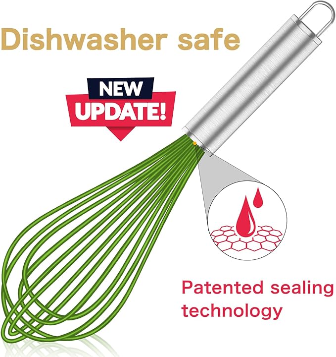 OYV Silicone Whisk,Professional Whisks For Cooking Non Scratch,Stainless Steel & Silicone Wisk,Plastic Rubber Whisk Tool For Nonstick Cookware Pans,Silicon Wisks Set of 3,Green. - Image 2
