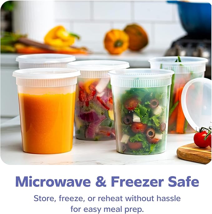 GUSTO [32 oz. - 24 Count Plastic Deli Containers with Lids - Disposable Food Storage Containers With Airtight Lids, Ideal for Soups, Stews, and Meal Prep - Image 3