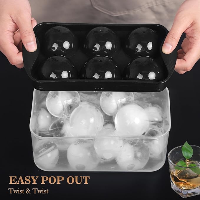 Whiskey Ice Cubes Mold 2 Pack - Round Ice Cube Mold & Ice Ball Maker Set with Storage Bin, Ice Cube Trays with Lid, Tongs for Bourbon & Cocktails, Gifts for Whiskey Lover - Image 2