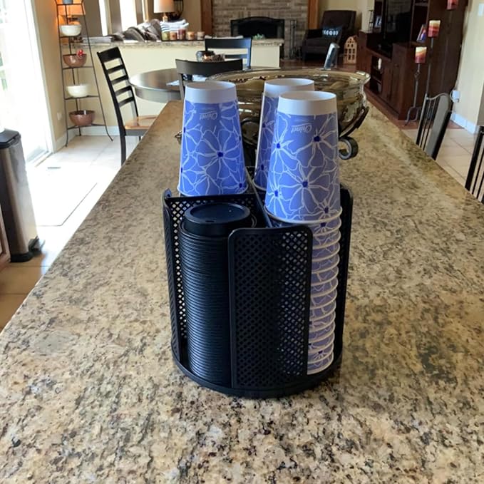 Coffee Cup Dispenser, Disposable Paper Cup and Lid Holder 360° Rotatable with 4 Compartments,Can Stacking 3-16oz Cups and Lid Holder for Coffee Shop,Home Countertop,Office,Restaurant,Kitchen - Image 3