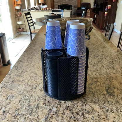 Coffee Cup Dispenser, Disposable Paper Cup and Lid Holder 360° Rotatable with 4 Compartments,Can Stacking 3-16oz Cups and Lid Holder for Coffee Shop,Home Countertop,Office,Restaurant,Kitchen - Image 3
