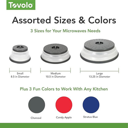 Tovolo Microwave Splatter Cover for Food, 3-Pack (Charcoal) - Collapsible & Vented Silicone Splatter Guard Lid - Microwave Plate & Dish Cover with Handle - BPA-Free Kitchen Gadget for Meal Prep - Image 5