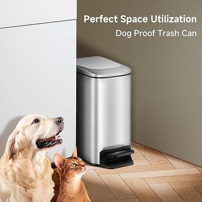 TIPGO Slim Bathroom Trash Can with Lid Soft Close, Step Pedal, 6 Liter / 1.6 Gallon Stainless Steel Trash Bin, Small Garbage Cans for Bedroom, Office, Kitchen (Silver) - Image 6