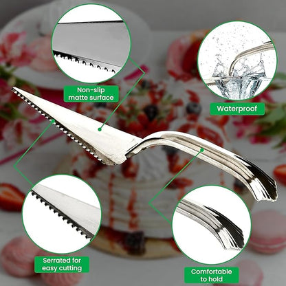 PARTY BARGAINS Silver Plastic Cake Cutter, 10 Inch Classic Disposable Cake Server for Weddings, Birthdays & Parties, BPA Free, Heavy-Duty Serving Utensil, 4 Pack