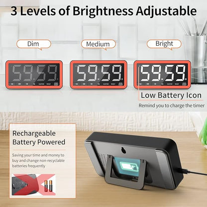 VOCOO Digital Kitchen Timer with 7.8” Extra Large Display, Magnetic LED, with 3 Brightness, 4 Alarms and 3 Volume Levels, Battery Powered Countdown Count Up Timer for Cooking, Classroom, Home Gym - Image 5