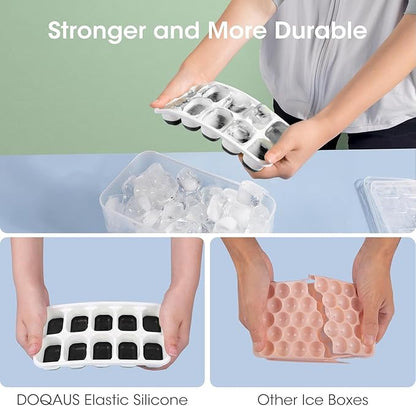 DOQAUS Ice Cube Tray with Lid and Bin - 4 Pack Silicone Ice Cube Trays for Freezer, Stackable Ice Bucket Kits with Storage Container & Scoop for Kitchen, RV, Cocktail, Coffee - Image 7