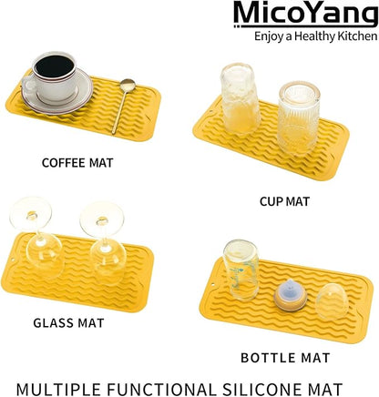 MicoYang Silicone Dish Drying Mat for Multiple Usage,Easy clean,Eco-friendly,Heat-resistant Silicone Mat for Kitchen Counter or Sink,Refrigerator or Drawer Liner Yellow S 12 inches x 6 inches - Image 4