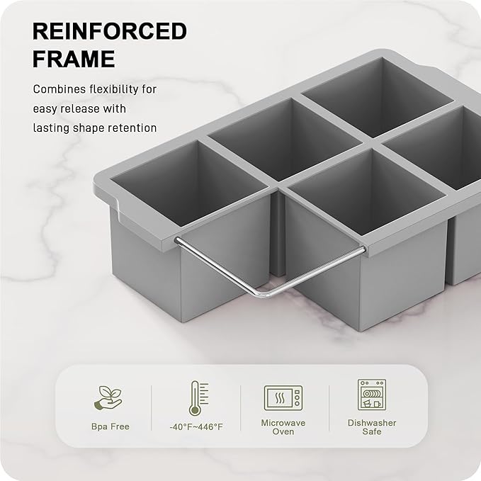 VLM 3 Packs Large Ice Cube Molds with Stackable Lid,Silicone Ice Cube Tray for Freezer,Big Square Ice Tray for Whiskey,Cocktails,Bourbon and Soups (Set 4) - Image 4