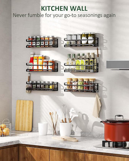 Doakhirmit Wall Mounted Spice Rack with 16 Hooks, Rustic Wood Spice Organizer Shelf for Stove Cabinet Pantry Door,Screw or Adhesive Hanging Spice Shelf,Wall Spice Rack in Kitchen and RV,2 Pack - Image 3