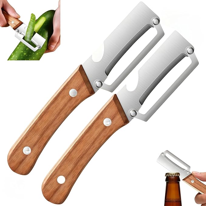 Multifunctional Vegetable Peeler for Kitchen 2 Pcs, Wooden Handle Peeler with Bottle Opener, Kitchen Peelers for Fruit Veggie Pumpkin by Unknown