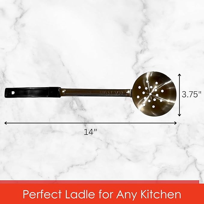6 Ounce Slotted Stainless Steel Portion Control Ladle Spoon for Measuring and Serving; Commercial Grade Serving Scoops [Pack of 2] - Image 4