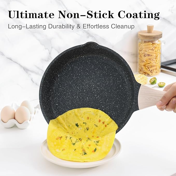 Kordisen Nonstick Frying Pan Set, 3 Piece Skillet Set, Healthy Induction Cookware Cooking Pan, Stay-Cool Handle, Compatible with All Stovetops, PFOA Free (9.5, 11, 12.5 Inch) - Image 2