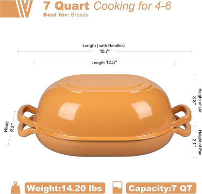 VORRINGARD Enameled Cast Iron Sourdough Bread Oven, Dutch Oven, Loaf Cast Iron Bread Pan for Homemade Bread Baking, Meatloaf Pan with Lid, 7QT, Yellow - Image 2