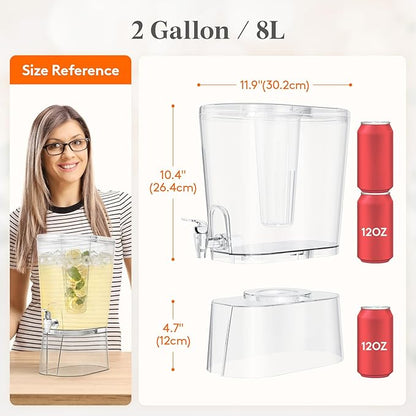 Lifewit 2 Gallon Drink Dispenser for Parties, Large Plastic Beverage Container for Juice/Tea/Soda with Stand & Ice Core, Clear Lemonade Dispenser with Spigot, BPA Free Water Pitcher for Hosting - Image 2