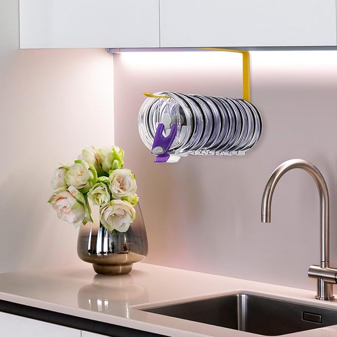 Tumbler Lid Organizer, Horizontal Tumbler Lid Storage Hook Up to 10 Lids, Space Saving Cup Lid Holders Under Cabinet Tumbler Lid Hook for Kitchen Organizer and Storage, Paper Towel Rack Hanger (Gold) - Image 9