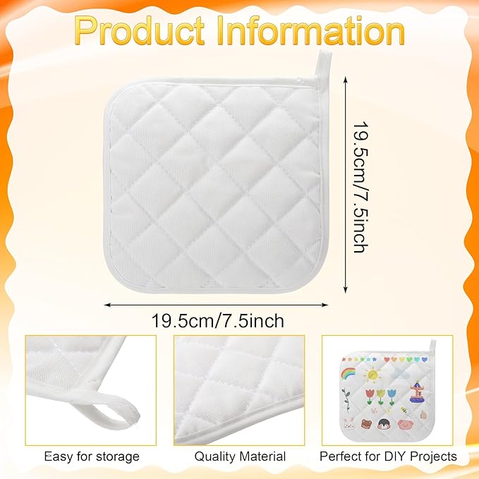 40 Pcs Pot Holder Bulk for Craft Set Including 16 White Pot Holders Oven Mitts Pack with 24 Makers Cooking Baking DIY Activities Kitchen Accessories (Pot Holders) - Image 2