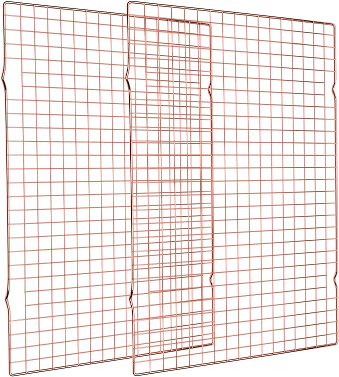 Briout Cooling Rack for Baking, 2-Pack 16x10 Inches Baking Rack, Thick Wire Cookie Rack for Cooking, Roasting, Grilling, Drying, Oven Safe, Fits Half Sheet Pan, Rose Gold by Briout