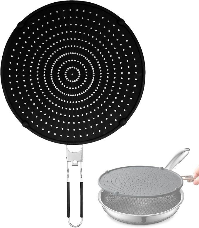 Splatter Screen Compatible with Hexclad,Heat Resistant Silicone with Folding Handle,Grease-Free Cooking,Dishwasher Safe,12.5 Inches,Black by Unknown