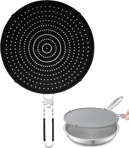 Splatter Screen Compatible with Hexclad,Heat Resistant Silicone with Folding Handle,Grease-Free Cooking,Dishwasher Safe,12.5 Inches,Black by Unknown