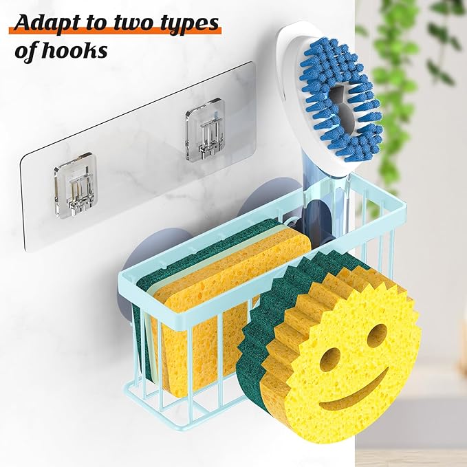 MURLONG Sponge Holder Smiley Face,Sink Caddy for Kitchen Sink,Sponge Holder with 2 PCS Suction Cups/1 PCS Adhesive Strips,Designed for Sponge,Soap,Dish Brush,Scrubber-Blue - Image 3