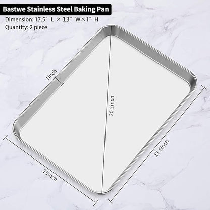 Baking Sheet Set of 2, Bastwe 18 inch Commercial Grade Stainless Steel Baking Pan, Professional Bakeware Oven Tray, Healthy & Non-toxic, Rust Free & Mirror Finish, Easy Clean & Dishwasher Safe - Image 7