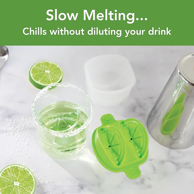 Tovolo Lime Wedge Ice Mold 2 Pack Fun Cocktail Ice Molds for Whiskey, Fruit Ice Wedge Mold Perfect for Cocktails Mocktails Summer Lemonade, Slow Melting BPA Free Silicone Ice Wedge Molds Lime Green - Image 2