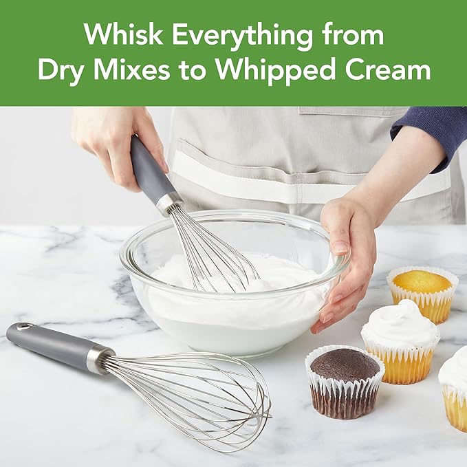 Tovolo Wire Whisk Set of 2 for Baking Cooking Mixing Whisking, 10" & 12" Inch Stainless Steel Wire Kitchen Whisk Set Balloon Design Sturdy Comfort Grip Handle BPA Free Dishwasher Safe, Charcoal Gray - Image 2