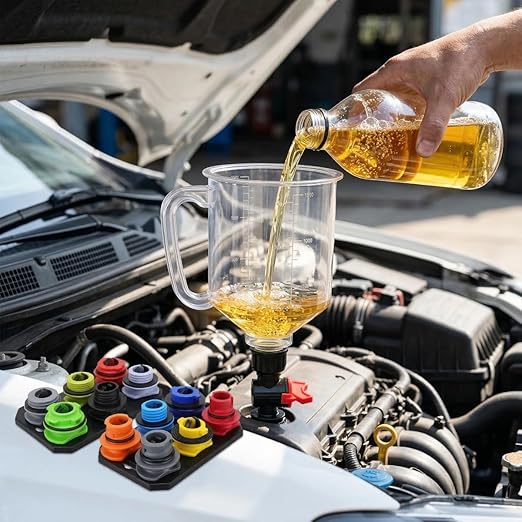 STONESTAR Engine Oil Funnel Kit, 18-Piece No Spill Oil Funnel Set with 12 Adapters, 1.59QT, Hands-Free, Magnetic Storage, for Oil Change, Fits GM Ford BMW Audi Toyota Honda
