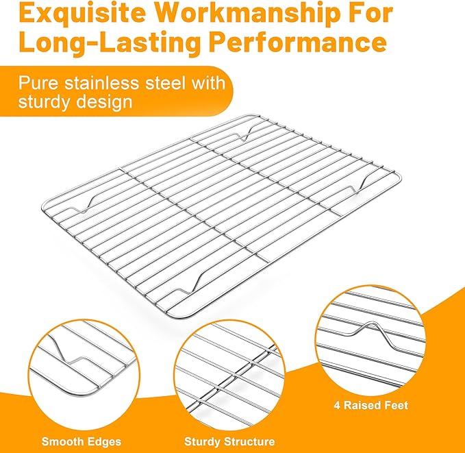 TeamFar Cooling Rack, 11.7” x 9” Stainless Steel Wire Baking Rack for Cooking Roasting Grilling, Fit for Oven Pan, Oven & Dishwasher Safe, Non-toxic & Heavy-Duty, 2PCS - Image 3