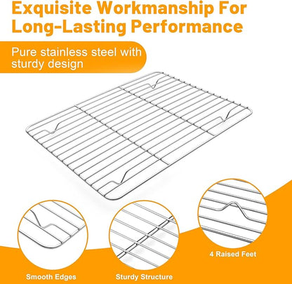 TeamFar Cooling Rack, 11.7” x 9” Stainless Steel Wire Baking Rack for Cooking Roasting Grilling, Fit for Oven Pan, Oven & Dishwasher Safe, Non-toxic & Heavy-Duty, 2PCS - Image 3