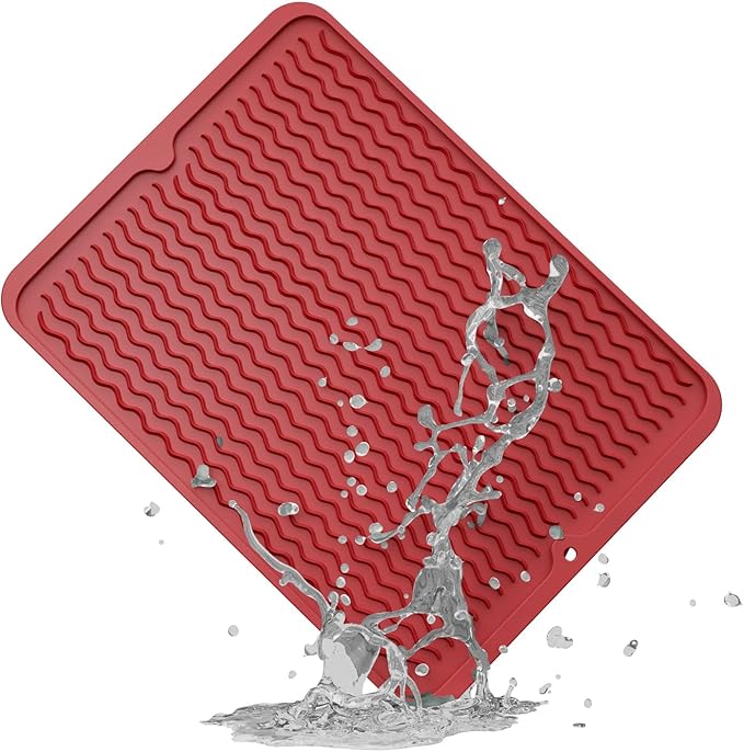 ZLR Silicone Dish Drying Mat & Heat Resistant Trivet (12" x 16") - Waterproof Counter Protector for Air Fryer, Coffee Maker - Non-Slip, BPA Free Kitchen Pad, Easy Clean Dishwasher Safe (Lava Red) by ZLR